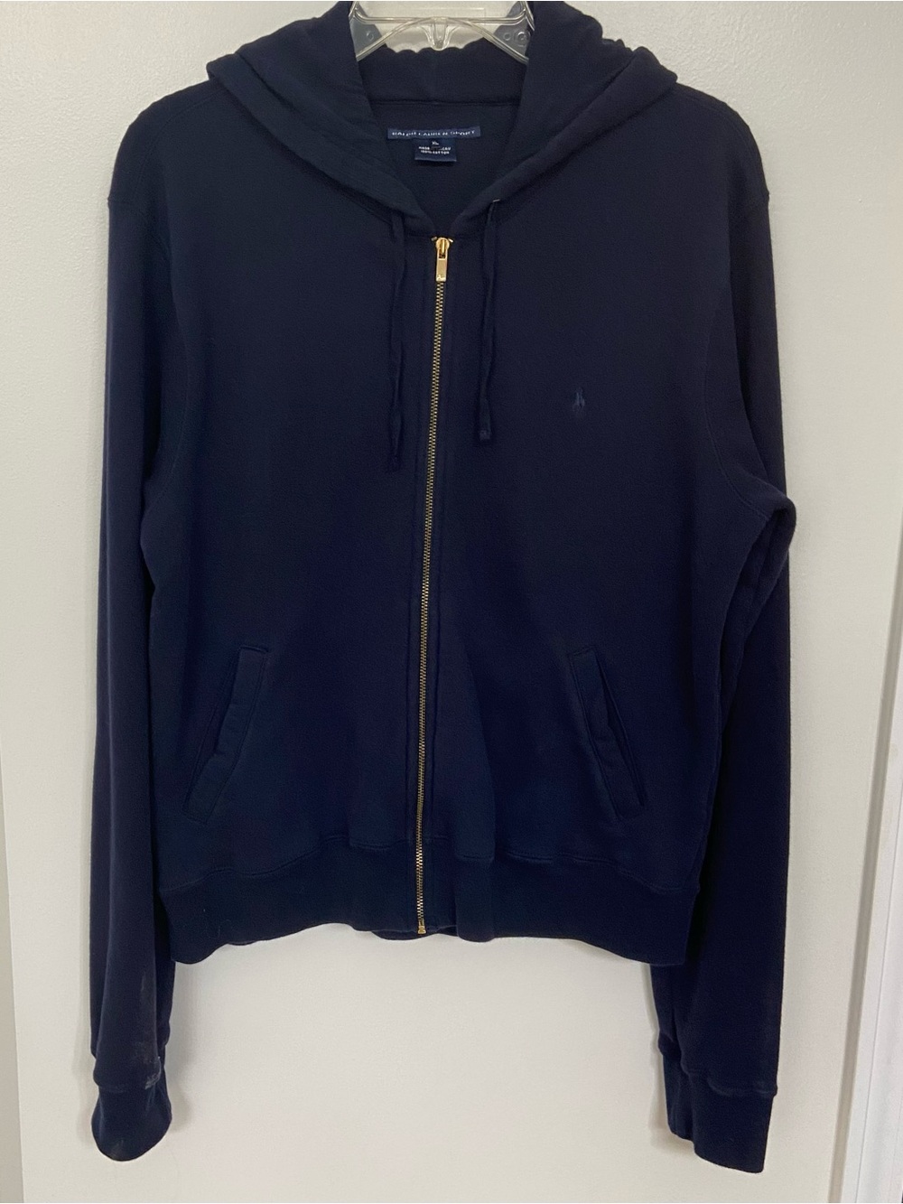 Vintage Y2K Ralph Lauren Sport Black Full Zip Hoodie Women’s XL 100% Cotton RL